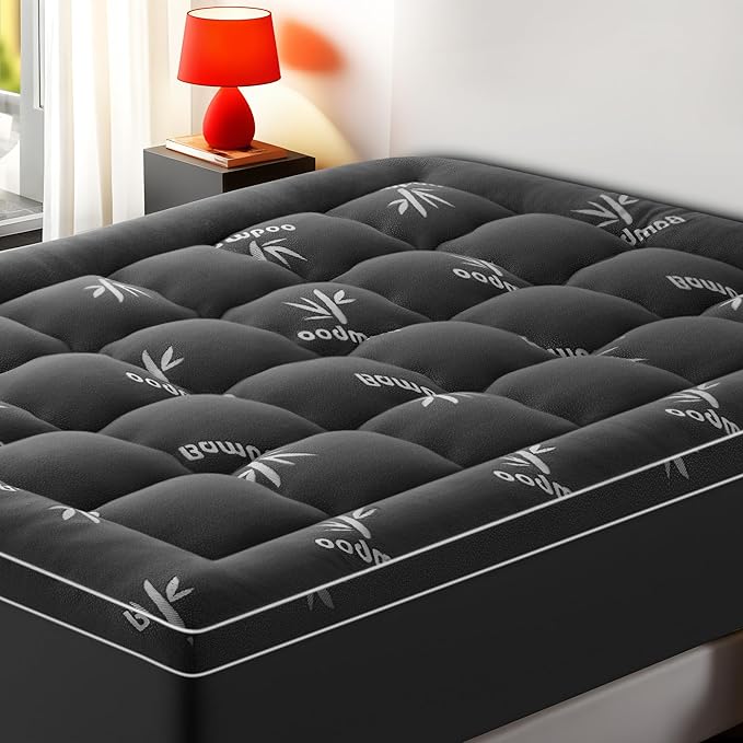 Mattress Topper King Size, Cooling Extra Thick Breathable Viscose Made from Bamboo Mattress pad, Soft Quilted Fitted Mattress Cover with 1000 GSM Down Alternative Fill (8-21”Deep Pocket) Dark Gray