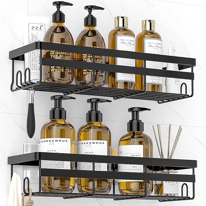WOWBOX Shower Caddies 2 Pack - Adhesive Hanging Shower Shelf - Bathroom Organizers and Storage, No Drilling Stainless Shower Shelves for Home Decor, Bathroom Accessories by WOWBOX