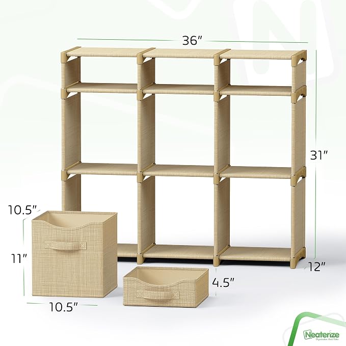 Cube Storage Organizer with Storage Bins Included - The Perfect Closet Organizers and Storage Solution. Includes 9 Storage Cubes, Great For Toy Storage, Closet Storage, Clothes Storage (Beige) - Image 2