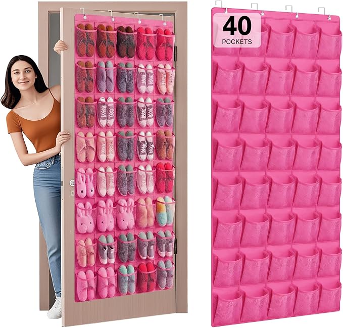 40-Pocket Over the Door Shoe Organizer - Large Mesh Pocket Hanging Shoe Organizer,Behind the Door Shoes Storage Holder Hanger by Unknown