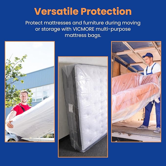 VICMORE 3mil Heavy-Duty Plastic Mattress Bag for King/Cal King Size – Tear-Resistant Mattress Protector Cover for Moving & Storage, Transparent & Easy Fit