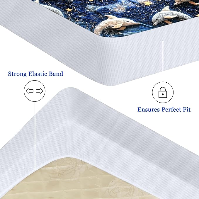 Sufdari Waterproof Mattress Protector, Mattress Cover Twin Size for Bed,18" Deep Pocket Fitted Sheet Style Mattress Protector with Elastic Rubber Band-Dolphin,Twin