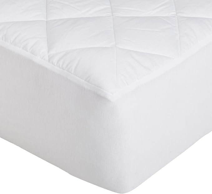 Amazon Basics Hypoallergenic Quilted Mattress Topper Pad, Cover 18 Inches Deep, Full, White