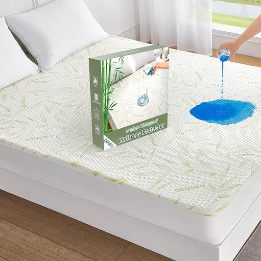 Queen Mattress Protector Waterproof Mattress Pad Washable Bamboo Rayon Mattress Cover Breathable Noiseless Bed Protector 5" - 21'' Elastic Fitted Deep Pocket