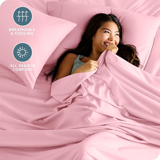 Bare Home Twin XL Sheet Set - 1800 Ultra-Soft Microfiber Twin Extra Long Bed Sheets - Double Brushed - Deep Pockets - Easy Fit - 3 Piece Set - Bedding Sheets & Pillowcases (Twin XL, Light Pink)