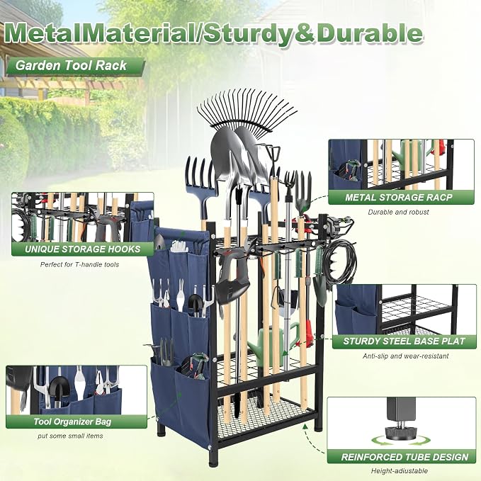 Garden Tool Organizer, Garden Yard Tool Rack for Garage, Garage Organization and Storage, Metal Yard Tools Storage up to 46 Tools/Rake/Broom/shovel/, Suitable for Garage, Yard, Patio, Shed - Image 4