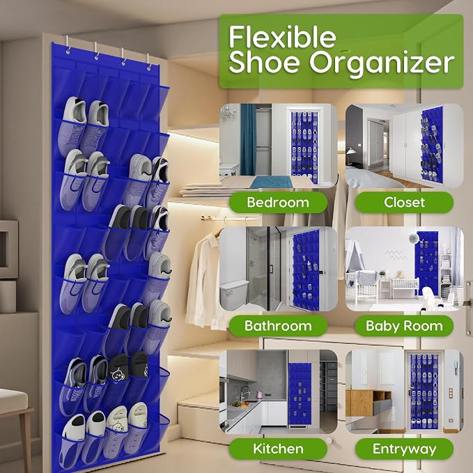 Unjumbly Over the Door Shoe Organizer with 40 Large Breathable Mesh Pockets, Space Saving Shoe Holder, Hanging Shoe Rack for Entryway Bedroom Closet Storage (Navy Blue, 40 Pockets) - Image 3