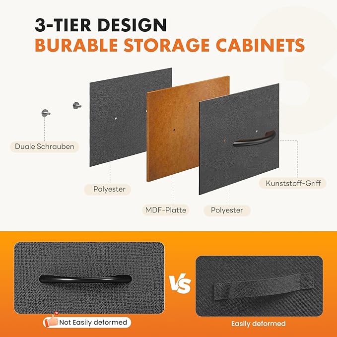 Sweetcrispy Dresser for Bedroom, Fabric Dresser with 8 Drawers, Chest of Drawers for Closet, Living Room, Sturdy Steel Frame, Wooden Top, Easy Pull Handle, Ash