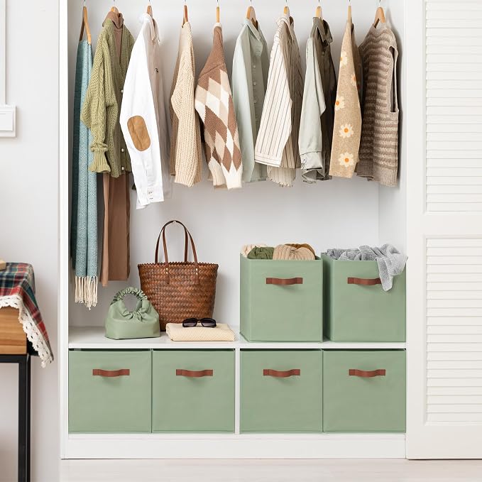GRANNY SAYS 13 Inch Storage Cubes Organizer, Decorative Cube Storage Bins, Fabric Storage Bins with PU Handles, Collapsible Cubes Bins, Storage Cubes for Shelves, Closet, Sage Green, 6-Pack - Image 4