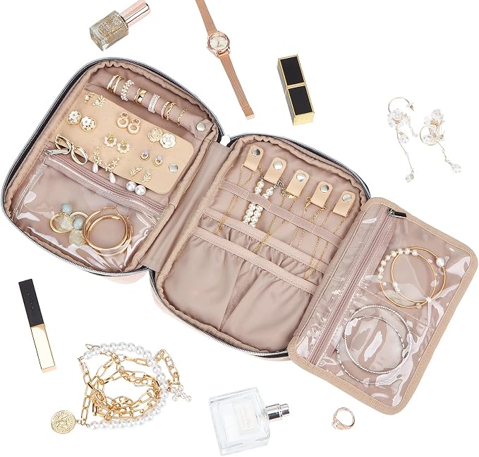 BELALIFE Travel Jewelry Organizer, Portable Storage Case for Earrings, Rings, Necklaces, Bracelets, Pink - Image 2