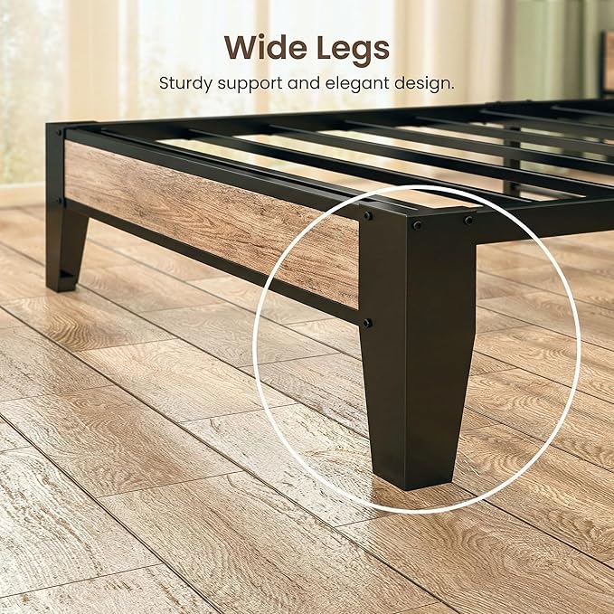LIKIMIO Queen Bed Frame, Storage Headboard with Charging Station, Solid and Stable, Noise Free, No Box Spring Needed, Easy Assembly (Walnut and Beige)