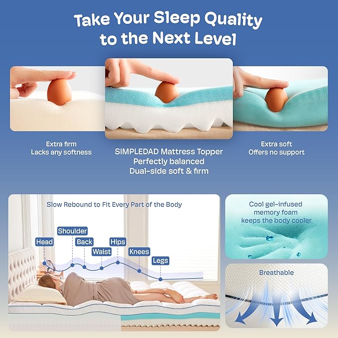 Twin XL Mattress Topper, 4.5 Inch Memory Foam Mattress Topper for Back Pain & Pressure Relief - 2.5" Cooling Memory Foam Soft and Supportive + 2" Pillow Top Mattress Pad Cover, with 8-21" Deep Pocket