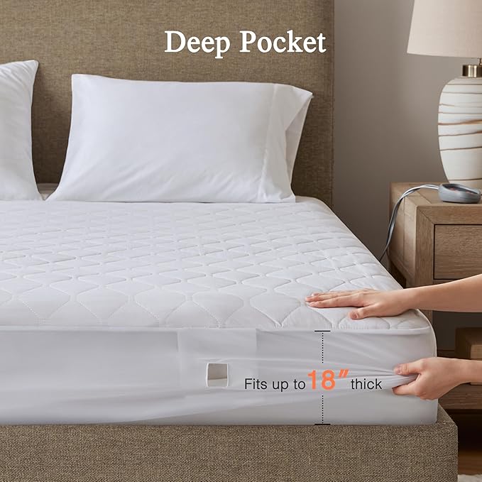 Beautyrest Cotton Blend Heated Mattress Pad Secure Comfort Technology - Luxury Quilted Electric Mattress Pad with Deep Pocket - 5-Setting Heat Controllers, Cal King, White