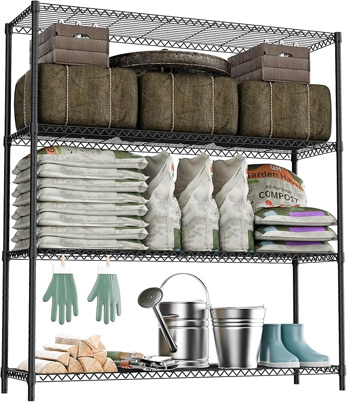 M MZG 2400LBS 47.3" W Stand Shelf Wire Rust-Proof Outdoor Storage Shelving 4-Tier Utility Shelving Unit for Garden Home,Kitchen,Office Dark Grey 17.7" D x 47.3" W x 59.4" H by MEIGAOPLASTICANDMETALHKCOLIMITED