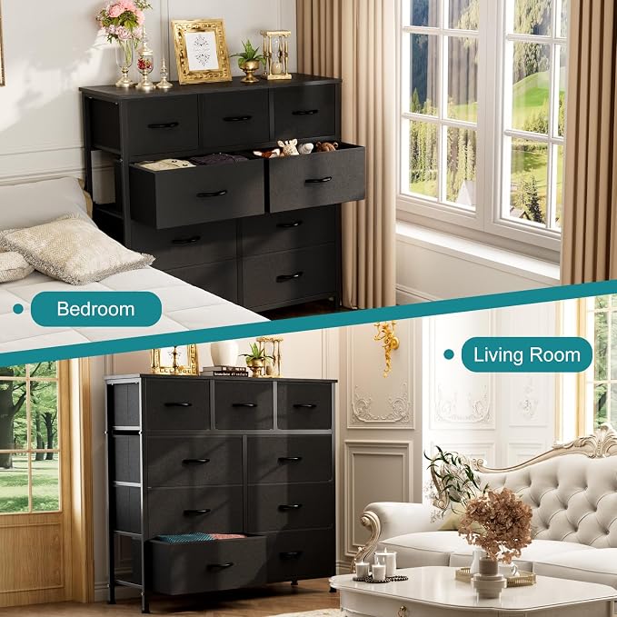 OLIXIS 9 Drawers Storage Organizers Units, Closet Organizers and Storage for Clothes, Fabric Storage Drawer for Living Room, Chest of Dresser in 39.4" D x 11.8" W x 39.9" H, Black - Image 9