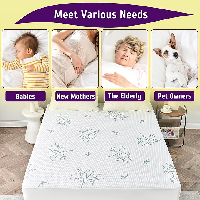 Full Size Waterproof Mattress Protector, Breathable and Cooling Full Mattress Pad Cover, Fitted Sheets Style, 6-16 inches Deep Pockets