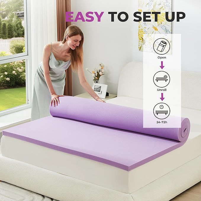 BDEUS 2 Inch Gel Memory Foam Mattress Topper Ventilated Soft Pressure Relieve Mattress Pad, Breathable Bed Topper, CertiPUR-US Certified, Queen Size