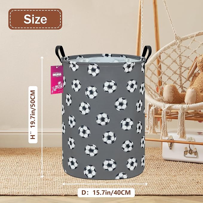 Laundry Hamper Large Canvas Fabric Lightweight Storage Basket/Toy Organizer/Dirty Clothes Collapsible Waterproof for College Dorms, Boys and Girls Bedroom,Bathroom(grey football) - Image 2