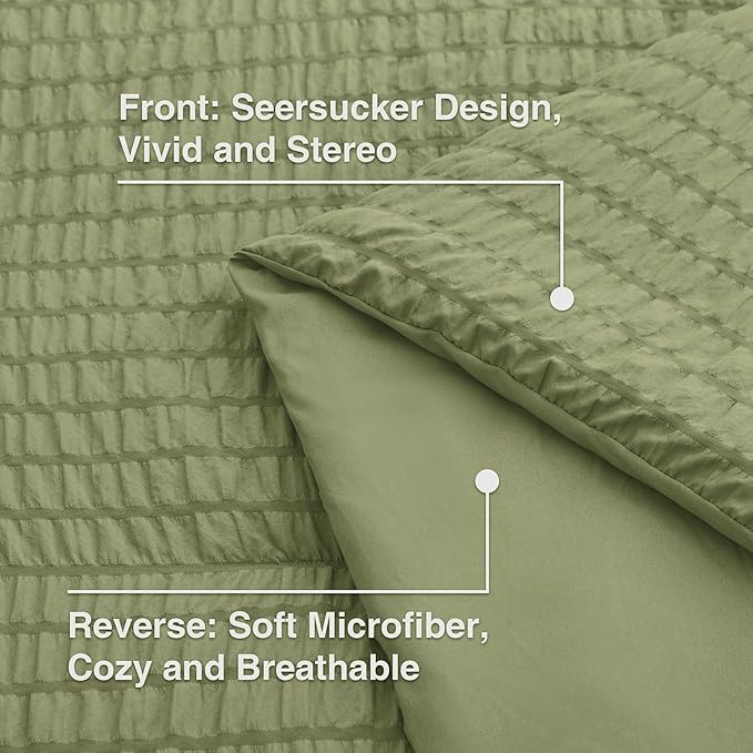 Love's cabin Seersucker Sage Green King Size Comforter Set, 7-Piece All Season Lightweight Bed in a Bag Bedding Set with Comforter, Flat Sheet, Fitted Sheet, Pillowcases and Shams | Soft, Breathable, Lightweight