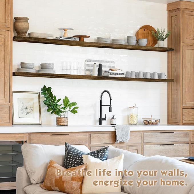 Forbena 36 Inch Floating Shelves for Wall Long Set of 3, Large Deep Wall Shelves for Bedroom Living Room Decor, Rustic Wood Floating Shelf for Kitchen Closet Office TV Plants Books (Dark Brown) - Image 7