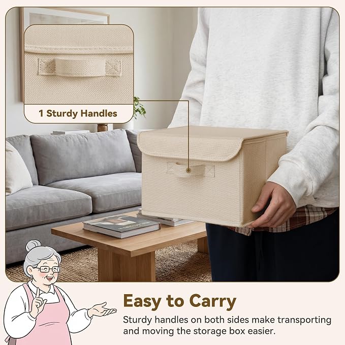 GRANNY SAYS Small Storage Bins with Lids, Small Storage Boxes, Shelf Baskets for Shelf, Collapsible Storage Bins for Living Room, Bedroom, 10x8x7 Inch, Khaki, 2-Pack - Image 5