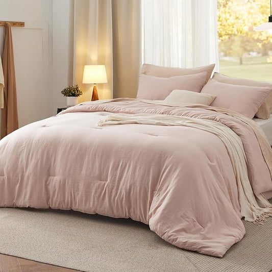Bedsure California King Comforter Set, Light Pink Soft Prewashed Bedding for All Seasons, 3 Pieces GentleSoft™ Bed Set, 1 Lightweight Comforter (104"x96") and 2 Pillowcases (20"x36")