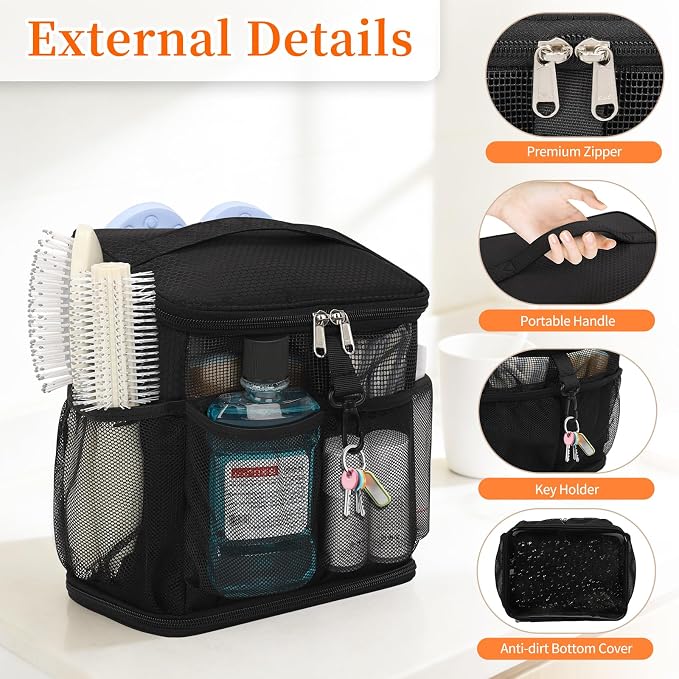 CUBETASTIC Shower Caddy Portable Mesh Shower Tote for Bathroom, Gym, Travel, Camping - Quick Dry Hanging Organizer Toiletry Bag with Handle for College Dorm Room, Men & Women - Image 4