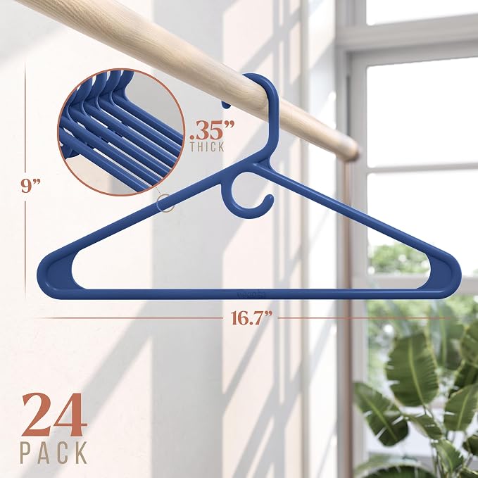 NEATERIZE Thick Heavy Duty Hangers - Navy Plastic Clothes Hangers 24 Pack - Great for Coat Hanger, Jackets Jeans & Suit Hanger for Closet - New Apartment Essentials Percheros Ganchos para Colgar Ropa - Image 2