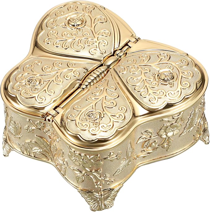 Hipiwe Decorative Jewelry Storage Box Gold Trinket Box for Necklace Ring Earrings Organizer Treasure Keepsake Holder for Women, Medium by Hipiwe