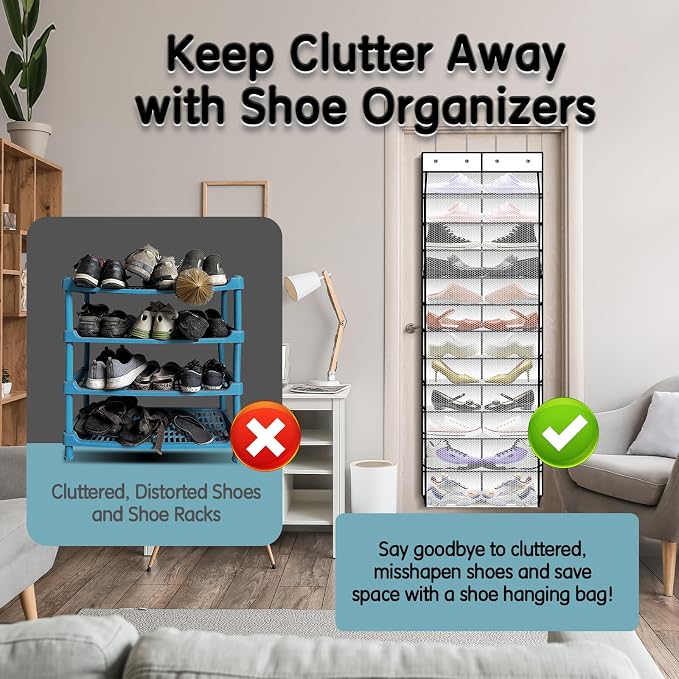 Kotkn Over The Door Shoe Organizer with 12 Large Breathable Pockets - Durable Hanging Storage for the Entire Family's Shoes (White) - Image 6