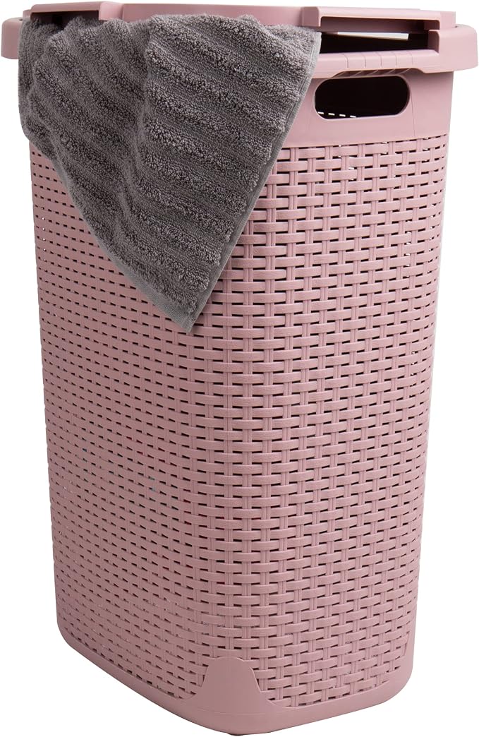 Mind Reader Slim Laundry Hamper with Lid, 60L Tall Clothes Basket, Narrow Tapered Design for Bathrooms, Closets and Laundry Rooms, Plastic, 2 Pack, Pink - Image 8