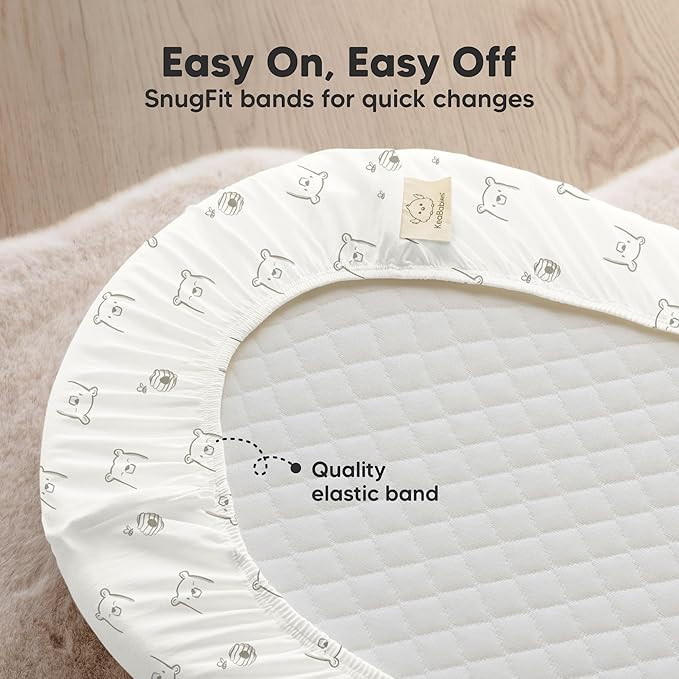 2-Pack Waterproof Bassinet Sheets Boy, Girl - 33x17 Baby Bassinet Mattress Protector Cover, Viscose Derived from Bamboo, Compatible with Graco, Baby Delight,Halo Bassinest Swivel Sleeper (Bumble Bear)
