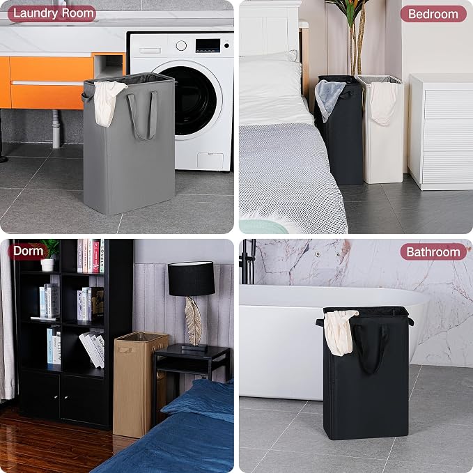 efluky Slim Laundry Basket, Narrow Laundry Hamper with Handles, Collapsible Dirty Clothes Hamper, Tall Laundry Bin for Laundry Room, Dorm and Bedroom, 19.8 Gallon (75L) Flax Brown - Image 6