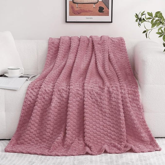 Dusty Pink Throw Blanket 50"??60" inches Gifts for Mom Fuzzy 3D Jacquard Decorative Flannel Fleece Super Soft Plush Cozy Blanket for Couch Sofa Chair Lightweight
