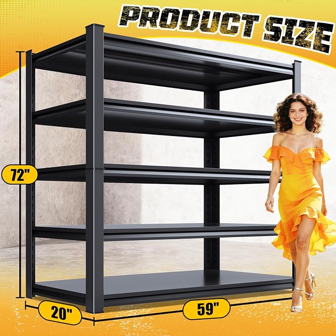 Garage Storage Shelves 5-Tier,Garage Storage System Shelves Adjustable,Storage Shelving for Basement,Pantry,Kitchen,Warehouse (1, 72" H x 59" W x 19.6" D) - Image 3