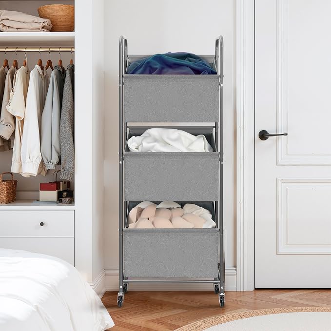 STO STO 3-Tier Vertical Rolling Laundry Hamper with Removable Bags, 120L Stackable Laundry Sorter Basket, Clothes Hamper with Wheels for Small Spaces, Closet, Bedroom, Bathroom, Laundry Room, Gray - Image 2