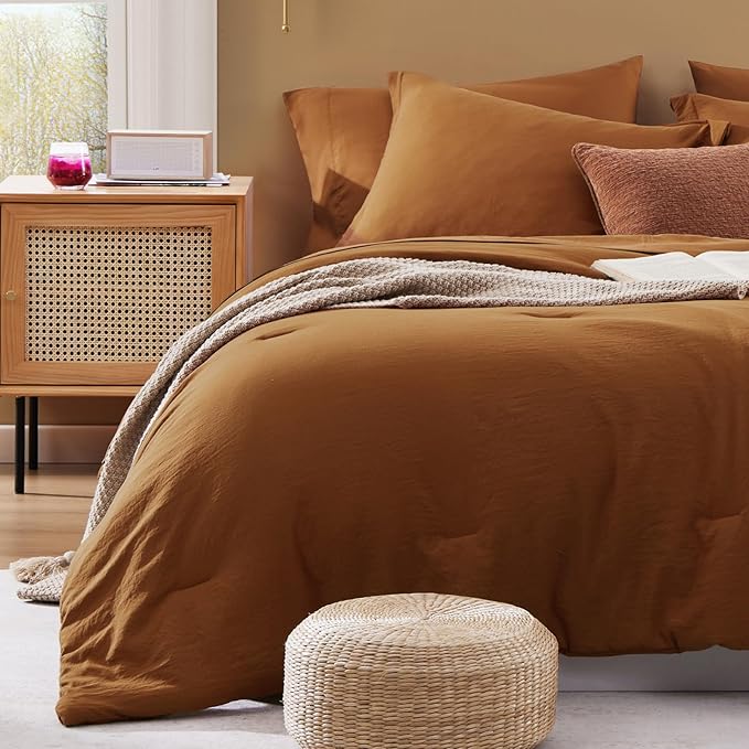 WRENSONGE Super King Comforter Set- 7 Pieces Terracotta Bed in a Bag Super King with Fitted Sheet, Flat Sheet, 2 Shams, and 2 Pillowcases- Warm Bedding Sets for All Season