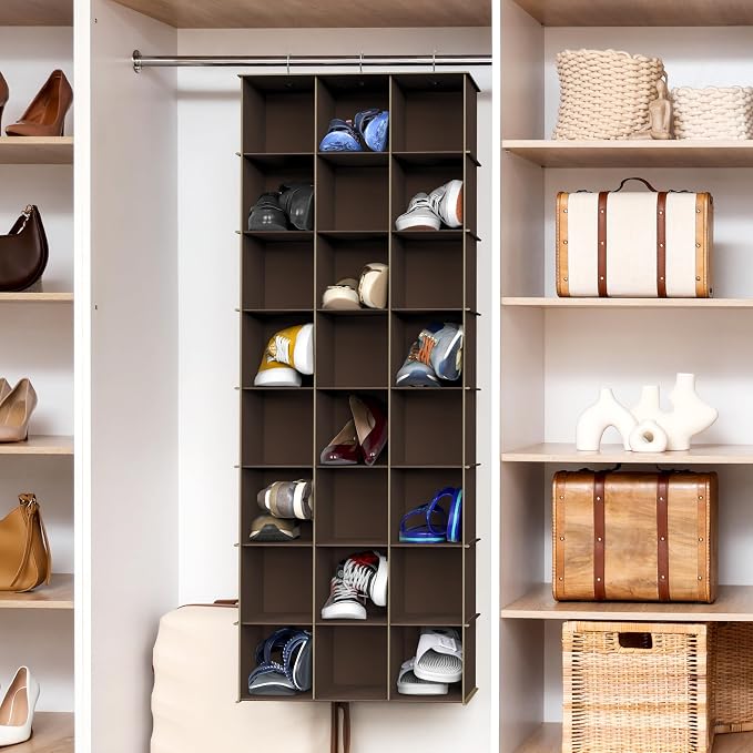 Simple Houseware 24 Section Shelves Hanging Shoes Organizer Holder for Closet, Brown - Image 2