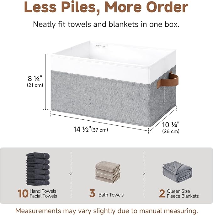 StorageWorks Fabric Shelf Baskets, Closet Organizers and Storage Basket, Foldable Storage Bins for Shelves, Clothes Storage Bins, Gray and White, 3-Pack, Large - Image 3