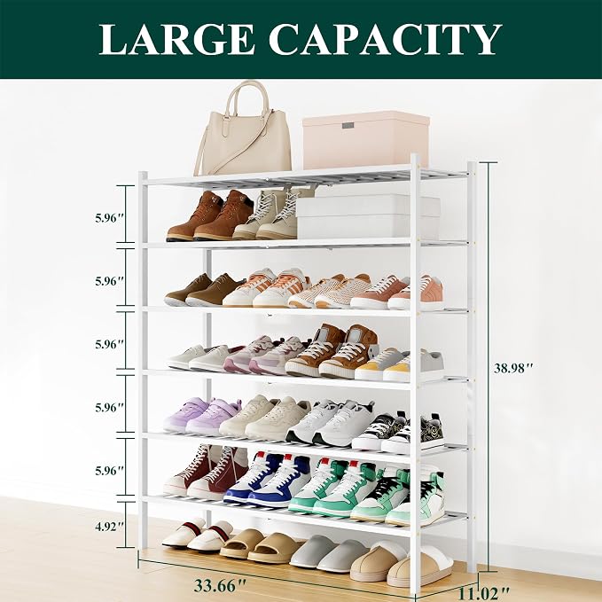 Smiry Shoe Rack, 6 Tier Long Bamboo Shoe Organizer, Stackable Free Standing Wooden Shoe Storage Shelf for Closet, Entryway, Front Door Entrance, White - Image 2