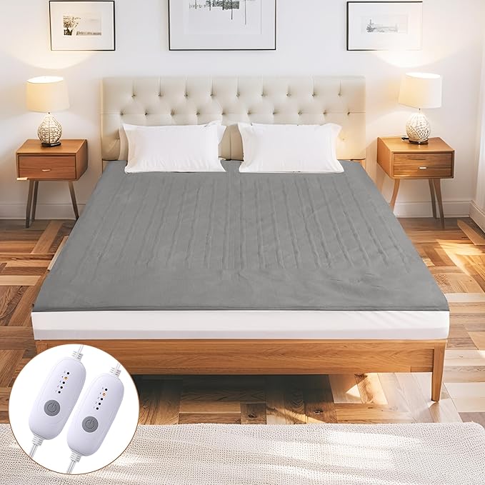 Electric Mattress Pad King Size 78"x80" with 10 Hours Auto Off 5 Heat Setting Dual Controller Fit Up to 15 Inch Deep Pocket, Machine Washable - Gray