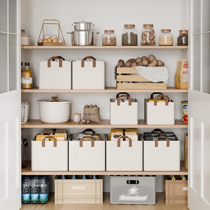 StorageWorks Storage Bins, Fabric Storage Bins for Shelves, Storage Baskets with Metal Frame, Closet Baskets and Bins with Handles, Beige, 2-Pack - Image 3