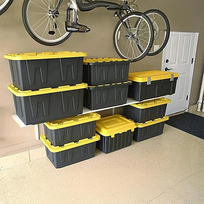 HOMZ 2-Pack Durabilt Tote, Heavy Duty Plastic Storage Bins with Lids, 34 Gallon, Black/Yellow - Stackable Organizing Containers for Home, Garage, and Office - Image 8