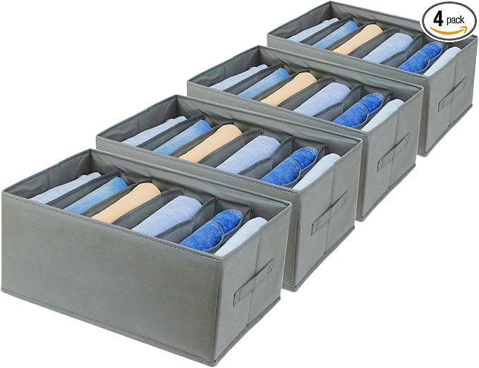 Fordonral Extra Large Clothes Closet Organizer 6 Compartments for Jean Sweater Sheets to Shirt - Divided Clothing Storage Boxes for Closet, Wordrobe, Bedroom, Shelf (4pc Gray) by Fordonral