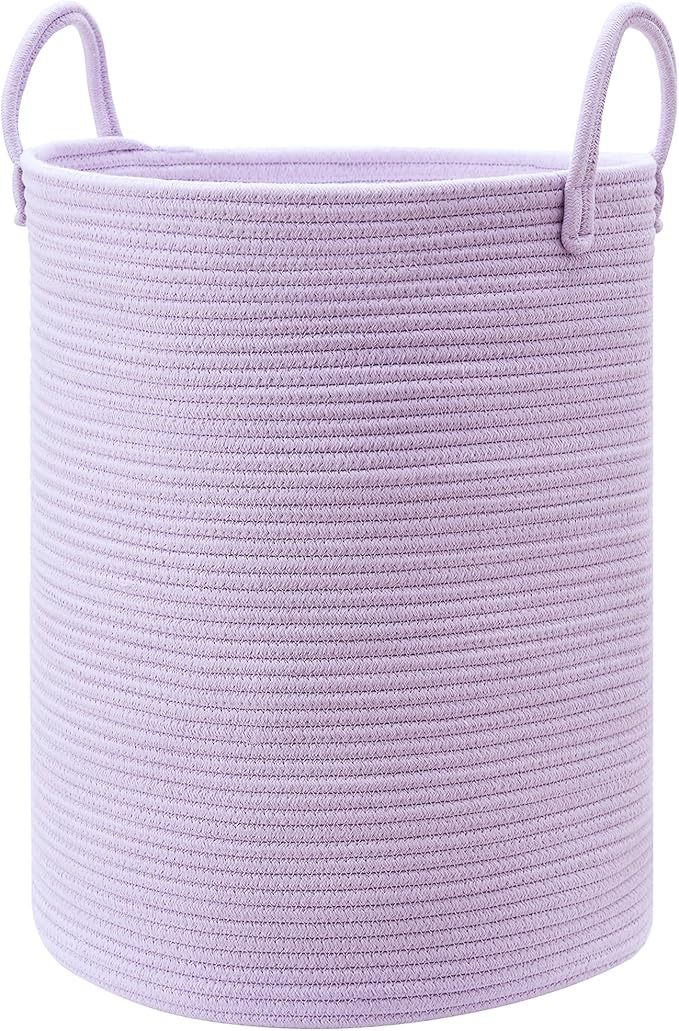 80L Extra Large Purple Hamper Laundry Basket for Nursery Kids 16Dx22H inches Tall Lavender Blanket Basket for Girls Cotton Rope Lilac Clothes Hamper in Bedroom by MOJOSCEND