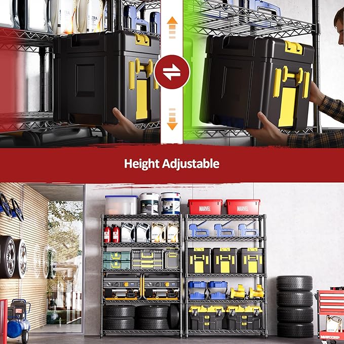 IZEUK 5-Tier Heavy Duty Metal Storage Shelving Unit (Black, 17.7" D x 47.2" W x 72.3" H, 1750 lbs Capacity), Adjustable Steel Wire Rack Shelf Organizer for Garage, Kitchen, Basement, Laundry, Office - Image 4