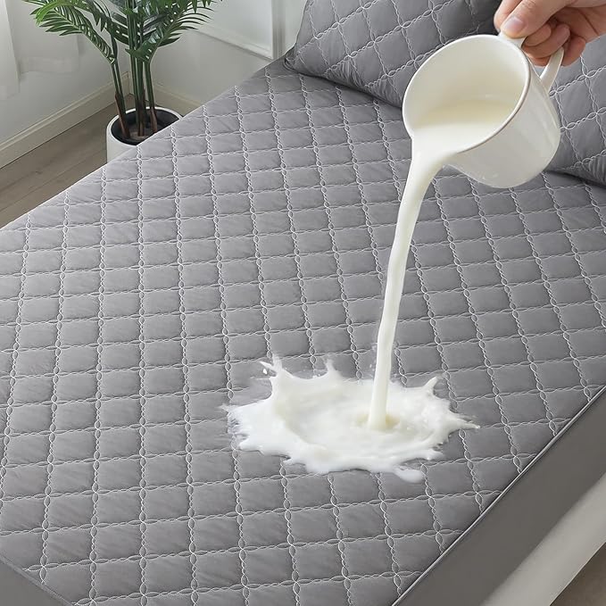 Waterproof Mattress Protector - King Size Mattress Pad Silent & Fitted Sheet Style | Full Bed Protection for Kids, Pets, Adults | Hypoallergenic, Machine Washable (Gray, King)