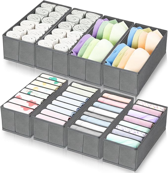 homyfort 8 Pack Dresser Drawer Organizers and Storage Bins for Clothing, Large Drawer Organizer Bins for Baby Clothes, T-Shirts, Bra, Underwear, Socks (Grey) by homyfort
