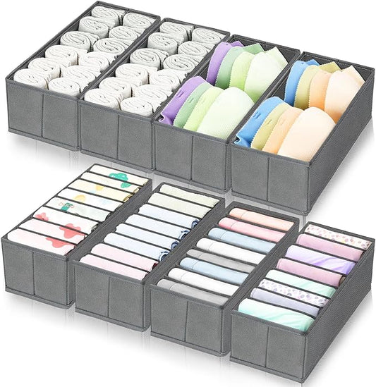homyfort 8 Pack Dresser Drawer Organizers and Storage Bins for Clothing, Large Drawer Organizer Bins for Baby Clothes, T-Shirts, Bra, Underwear, Socks (Grey) by homyfort