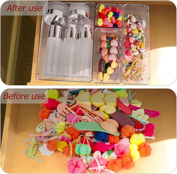 4 PCS Clear Plastic Drawer Organizer, Desk Drawer Divider Organizers and Storage Bins for Makeup, Jewelry, Gadgets for Kitchen, Bedroom, Bathroom, Office (9.0"x3.0"x2.2") - Image 5